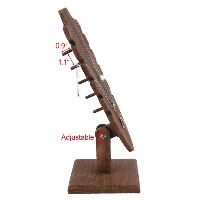 MOOCA Wooden Freestanding Necklace Easel Display Stand - Adjustable Slope Jewelry Showcase Holder for 6 Necklaces, Brown Color - Image 4